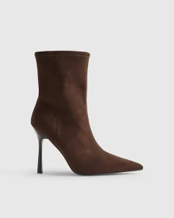 Brown Heeled Sock Ankle Boots