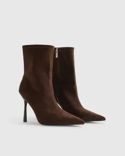 Brown Heeled Sock Ankle Boots