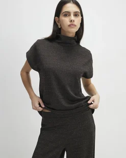 Brown High Neck Glitter Top