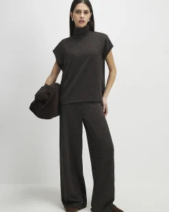 Brown High Neck Glitter Top