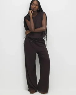 Brown High Waisted Premium Wide Leg Joggers