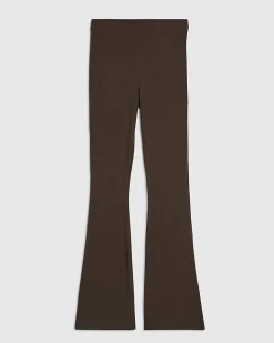 Brown High Waisted Ribbed Flare Leggings