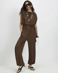 Brown Jacquard Animal Print Balloon Trousers