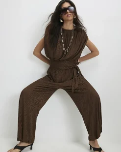 Brown Jacquard Animal Print Balloon Trousers