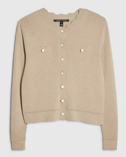Brown Knit Fitted Scallop Trim Cardigan