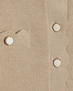 Brown Knit Fitted Scallop Trim Cardigan