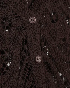 Brown Knitted Crochet Short Sleeve Cardigan