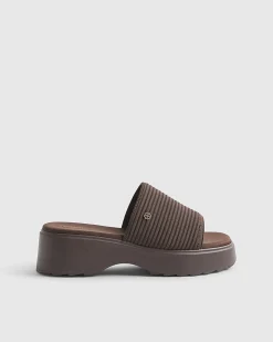 Brown Knitted Flatform Mule Sandals