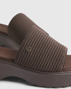 Brown Knitted Flatform Mule Sandals
