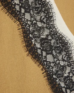 Brown Knitted Lace Trim V Neck Top