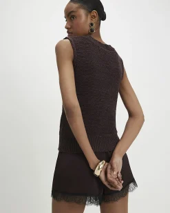 Brown Knitted Sleeveless Tank Top