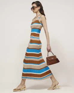 Brown Knitted Striped Maxi Dress