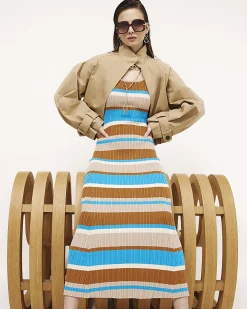 Brown Knitted Striped Maxi Dress