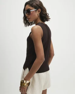 Brown Knitted Vest Top