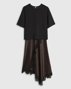 Brown Lace Hybrid T-Shirt Maxi Dress