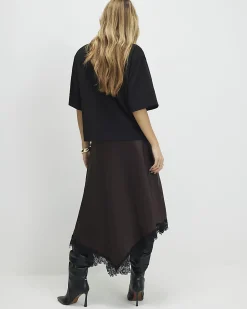 Brown Lace Hybrid T-Shirt Maxi Dress