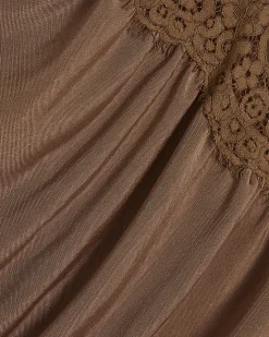 Brown Lace Trim Asymmetric Tunic Top