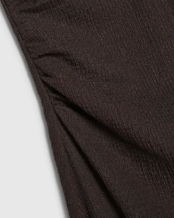 Brown Lace Trim Textured Maxi Dress