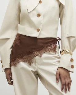 Brown Lace Trim Waist Scarf