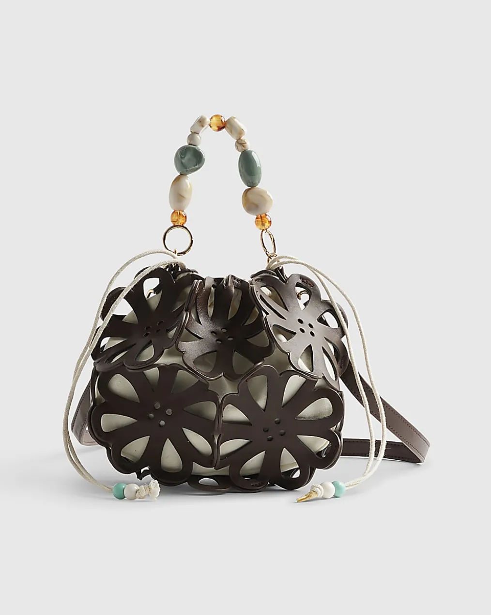 Brown Laser Cut Flower Cross Body Bag