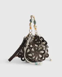 Brown Laser Cut Flower Cross Body Bag