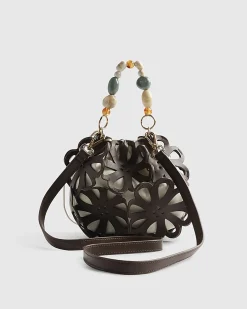 Brown Laser Cut Flower Cross Body Bag