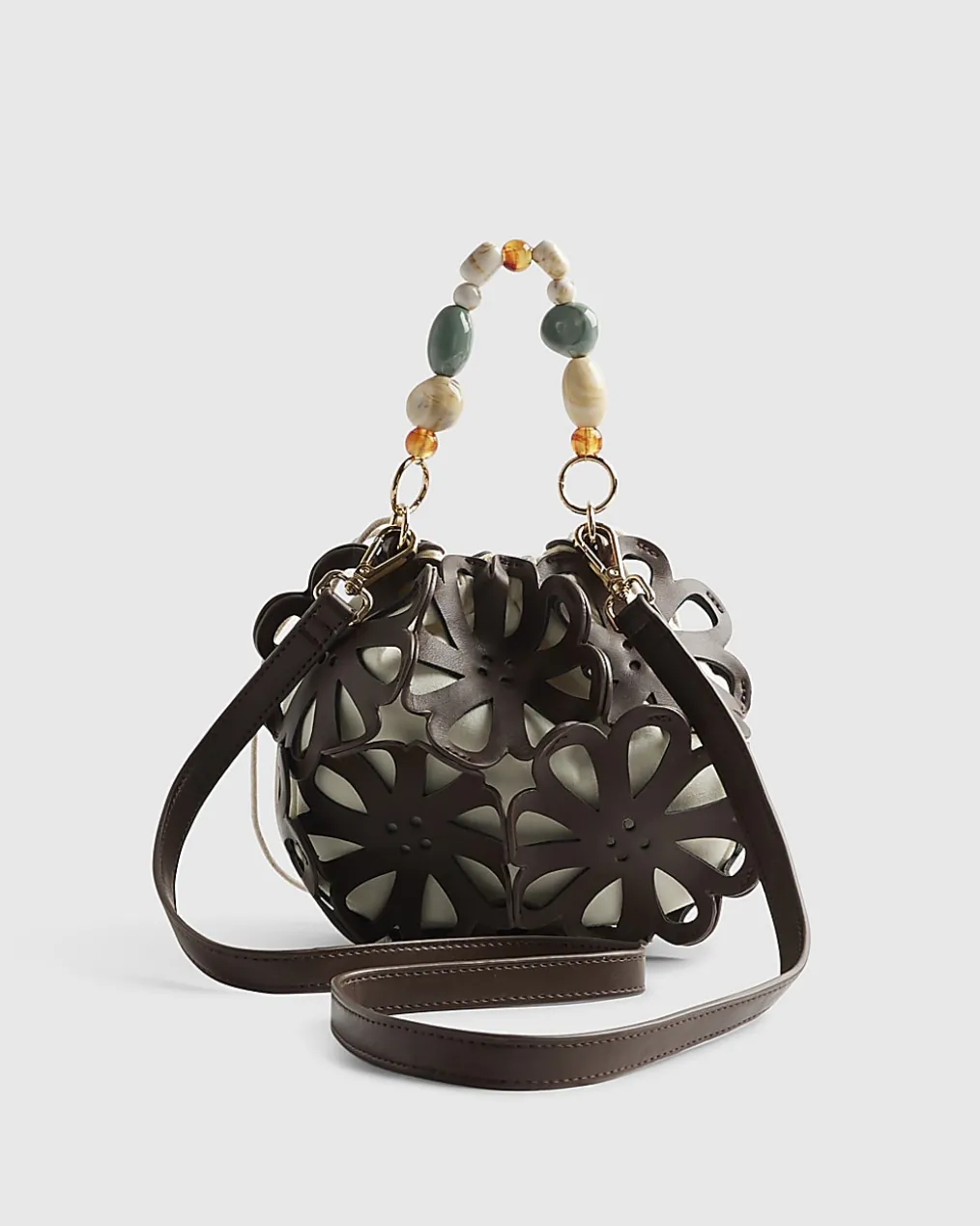 Brown Laser Cut Flower Cross Body Bag