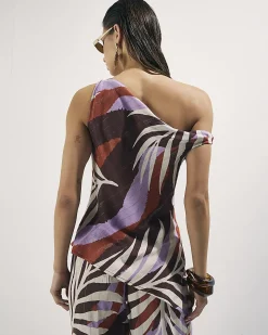Brown Leaf Print Chain Strap Top
