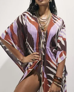 Brown Leaf Print Maxi Kaftan