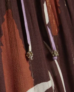 Brown Leaf Print Wide Leg Trousers
