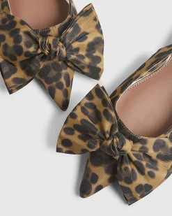 Brown Leopard Bow Slingback Flats
