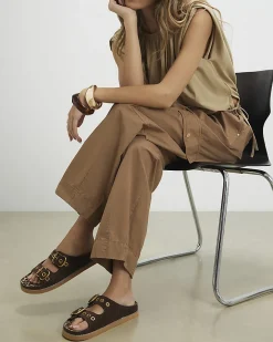 Brown Leopard Footbed Double Strap Sandals