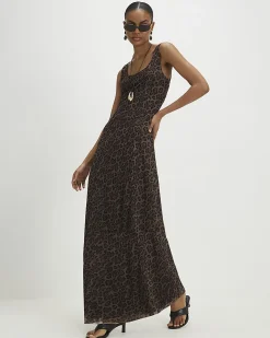 Brown Leopard Mesh Maxi Dress