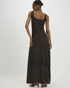 Brown Leopard Mesh Maxi Dress