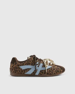Brown Leopard Print Slim Double Lace Trainers