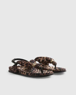 Brown Leopard Print Toe Thong Footbed Sandals