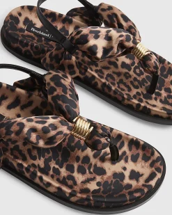 Brown Leopard Print Toe Thong Footbed Sandals