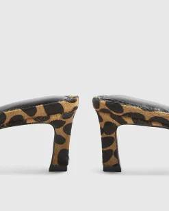 Brown Leopard Print Toe Thong Mule Sandals