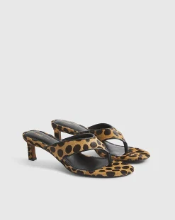 Brown Leopard Print Toe Thong Mule Sandals