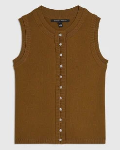 Brown Linen Blend Double Layer Knitted Vest