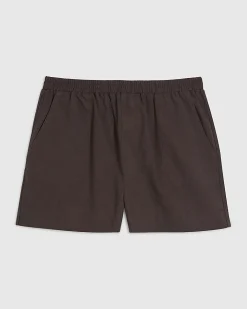 Brown Linen Blend Pull On Shorts
