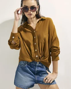 Brown Linen Blend Shirt