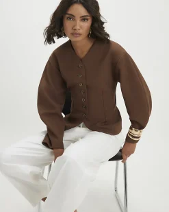 Brown Long Balloon Sleeve Button Up Jacket