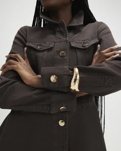 Brown Long Sleeve Button Up Denim Mini Dress