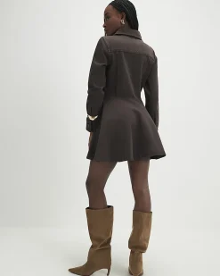 Brown Long Sleeve Button Up Denim Mini Dress