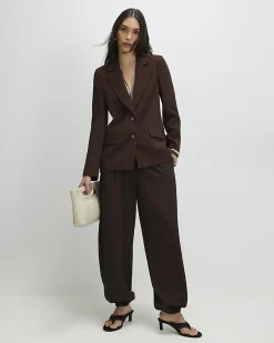 Brown Long Sleeve Single Breasted Blazer