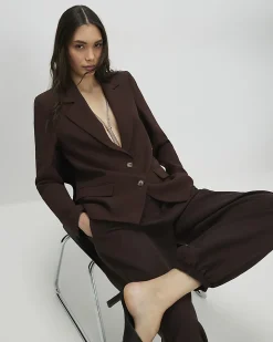 Brown Long Sleeve Single Breasted Blazer