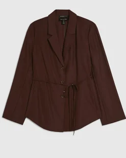 Brown Long Sleeve Tie Waist Shacket