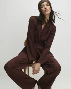 Brown Long Sleeve Tie Waist Shacket