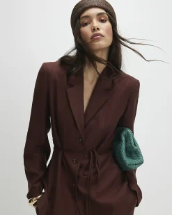 Brown Long Sleeve Tie Waist Shacket